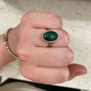 Silver and Malachite Oval Ring